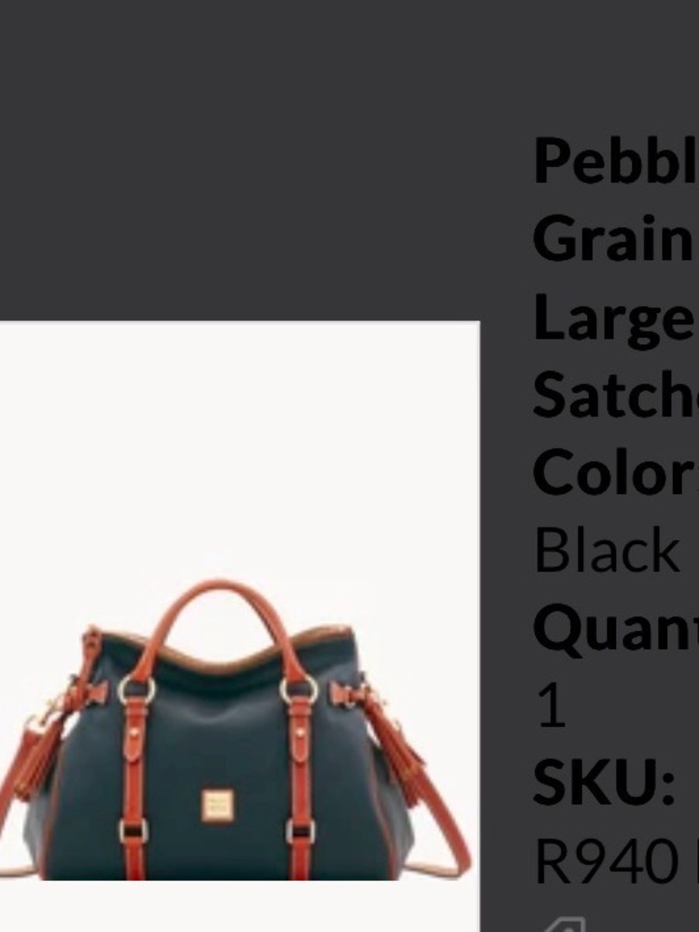 Dooney & Bourke Black Pebbled Leather Satchel with Brown Trim and Gold Hardware - Picture 16 of 16